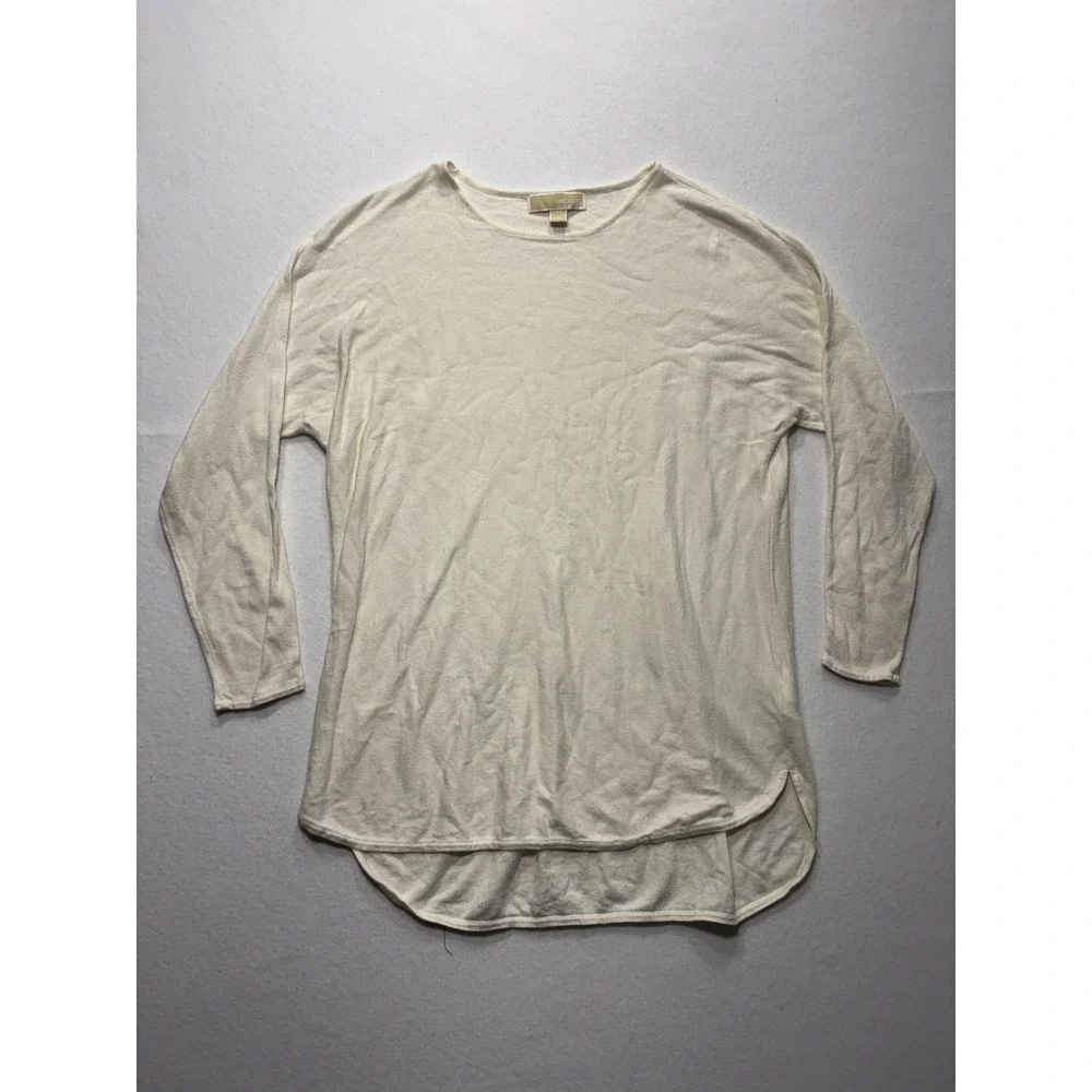 Michael Kors Sweater Womens Large White Lightweight Knit High Low Hem Pullover
